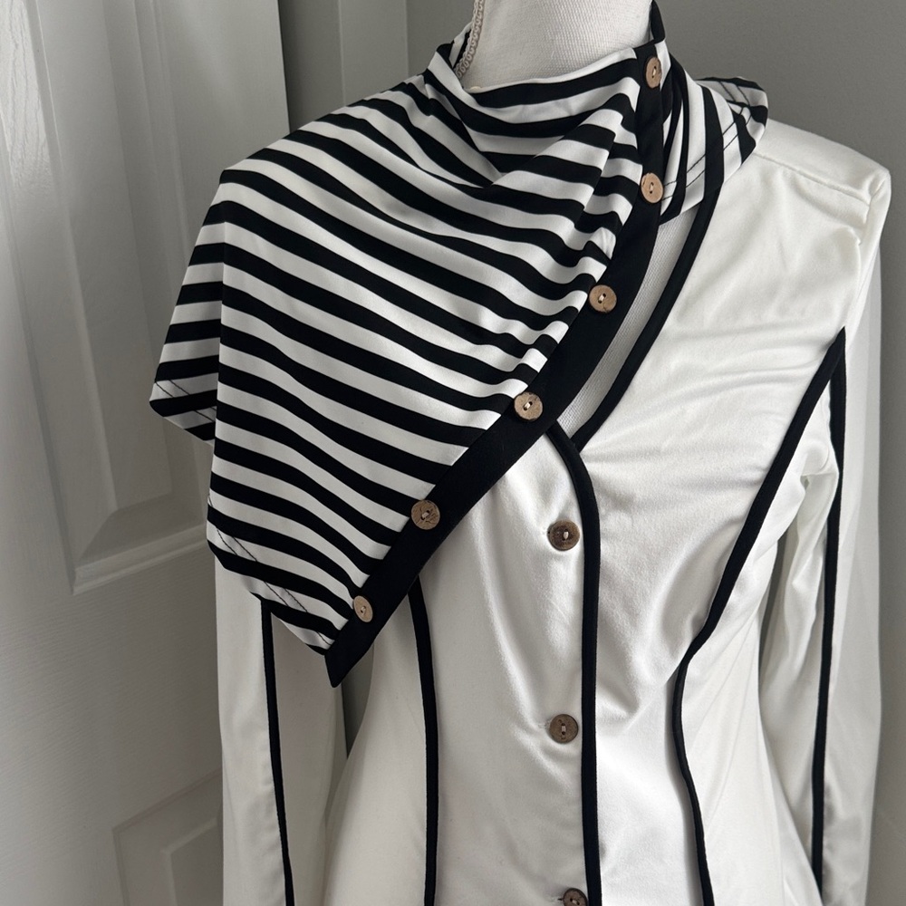 Stylish Button up long sleeve shirt with neck scarf accent